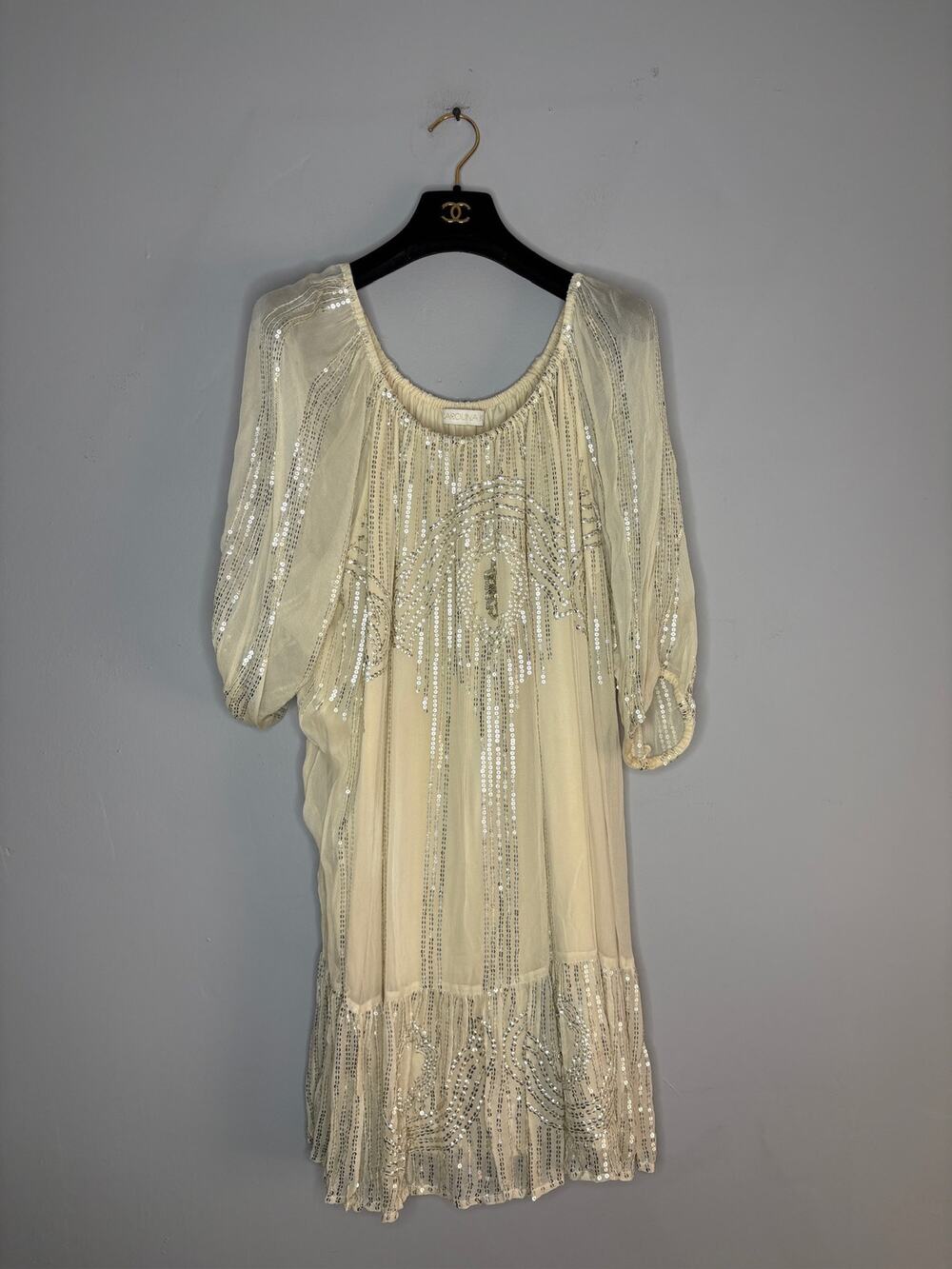 Carolina K Cream Embroidered Boho Midi Dress Women's Size Large Summer